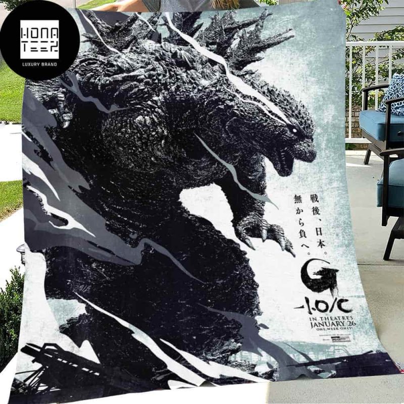 Godzilla Minus One New Poster Black And White 2024 Fleece Blanket Honateez