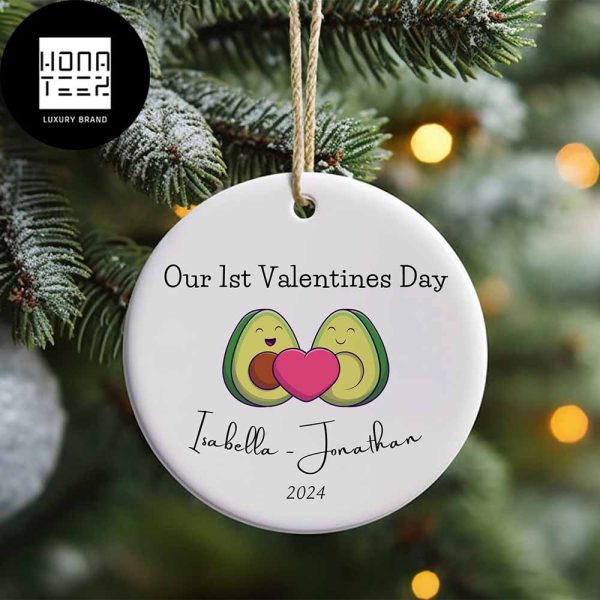 Our 1st Valentines Day With 2 Avocado Cute Customized Name 2024 Valentine Ornament