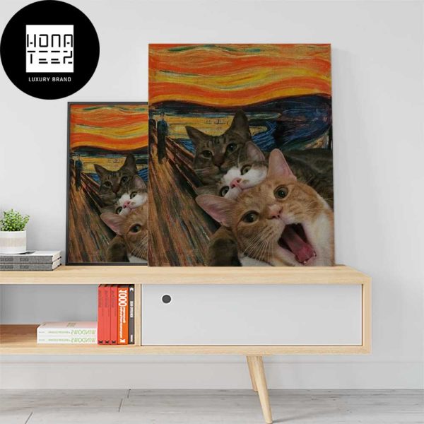 Three Cats Screaming The Starry Sky Cute Fan Gifts Home Decor Poster Canvas