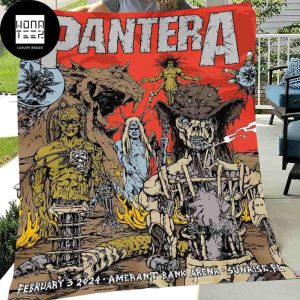 Pantera Tour February 3 2024 Amerant Bank Arena Sunrise Florida Cowboys Skull Fan Gifts Queen Bedding Set Fleece Blanket