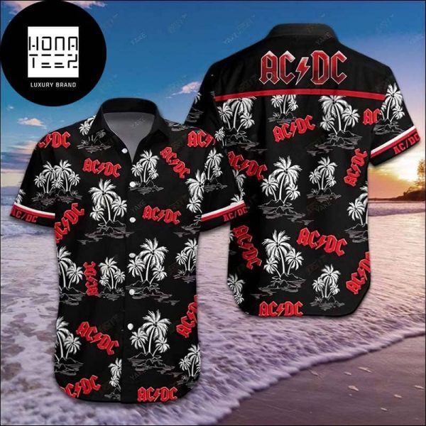 ACDC Logo And White Palm Pattern 2024 Trending Hawaiian Shirt