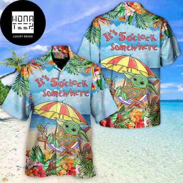 Disney Star Wars Baby Yoda In The Beach It’s 5 O’clock Somewhere 2024 Trending Hawaiian Shirt