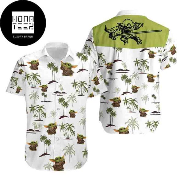 Disney Star Wars Baby Yoda Palm Trees Green White 2024 Trending Hawaiian Shirt