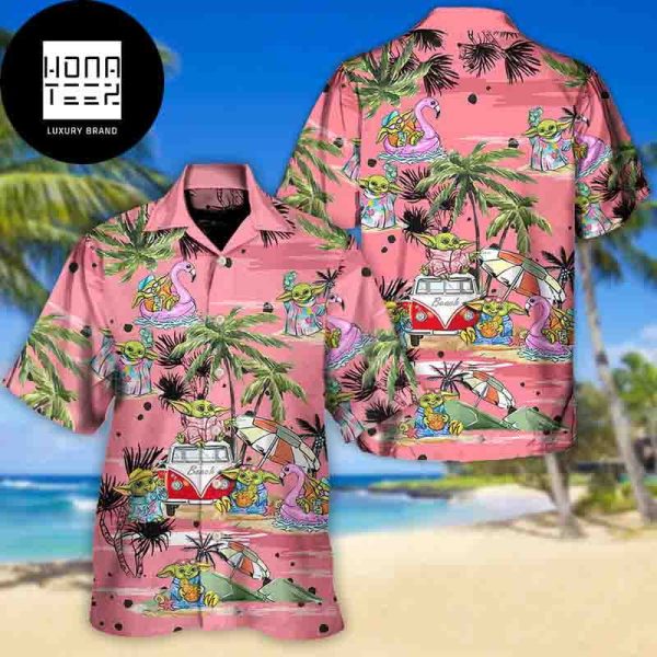 Disney Star Wars Cartoon Baby Yoda Pink Cute Tropical 2024 Trending Hawaiian Shirt
