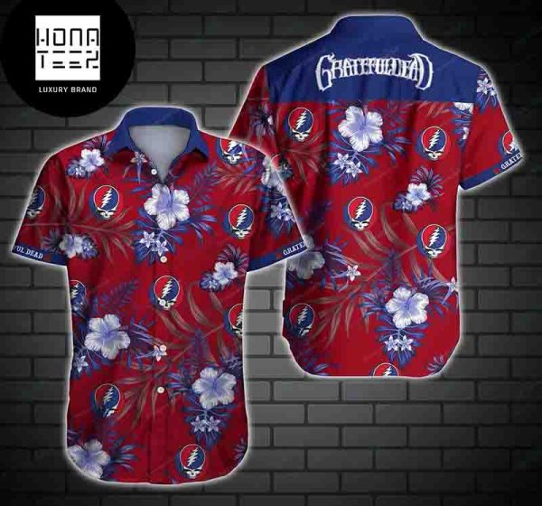 Grateful Dead Hibiscus Tropical Skull Blue Red 2024 Trendy Hawaiian Shirt