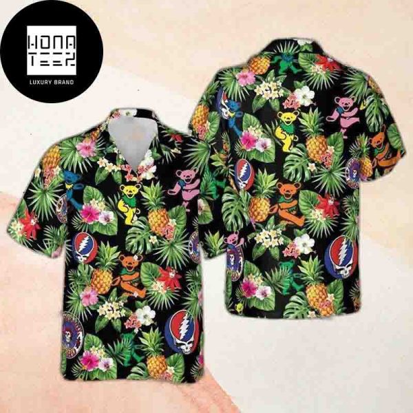 Grateful Dead Logo Bear With Pineapple And Palm Leaves 2024 Trendy Hawaiian Shirt