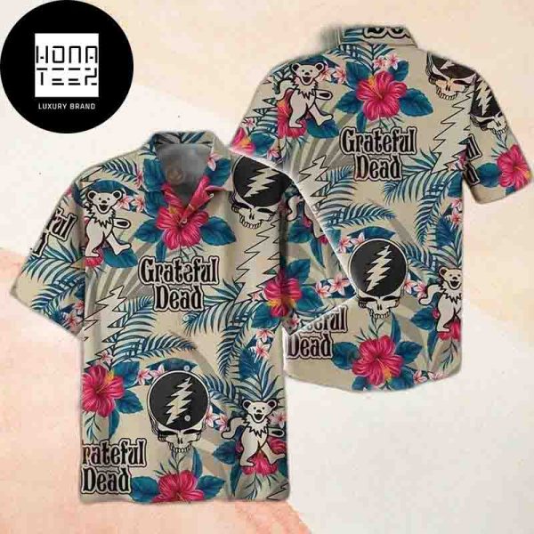 Grateful Dead Logo With Flower And Leaves Pattern 2024 Trendy Hawaiian Shirt