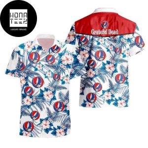 Grateful Dead Rock Band Logo Tropical Leaf And Flower Blue White Red 2024 Trendy Hawaiian Shirt