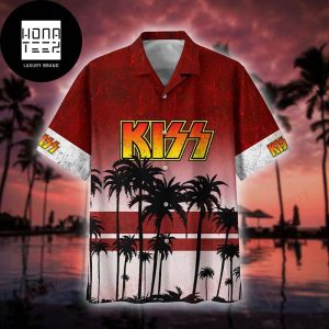 Kiss Band Black Palm Tree Dark Red 2024 Trending Hawaiian Shirt