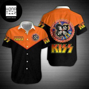 Kiss Band Orange And Black Color 2024 Trending Hawaiian Shirt