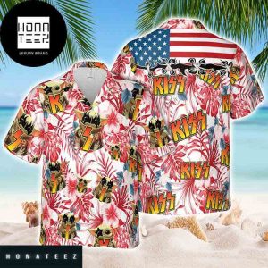 Kiss Band Rock Baby Yoda and America Flag 2024 Trending Hawaiian Shirt