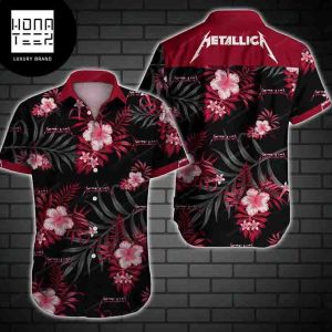 Metallica Pink Flower Black And Red Tropical 2024 Trendy Hawaiian Shirt