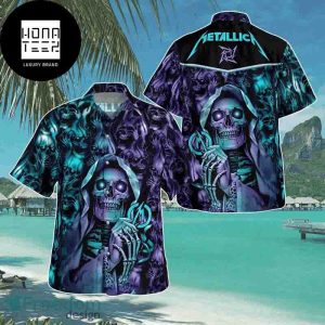 Metallica Rock Band Skull With Logo Dark Blue 2024 Trendy Hawaiian Shirt