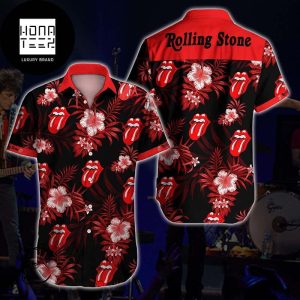 The Rolling Stones Logo And Tropical Flower Black And Red 2024 Trending Hawaiian Shirt