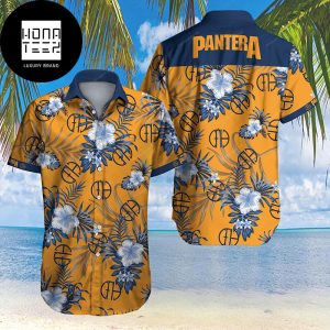 Pantera Logo Classic Tropical Leaf And Flower 2024 Trending Hawaiian Shirt
