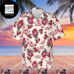 Aerosmith Rock Band And Floral Pattern White And Red 2024 Trendy Hawaiian Shirt