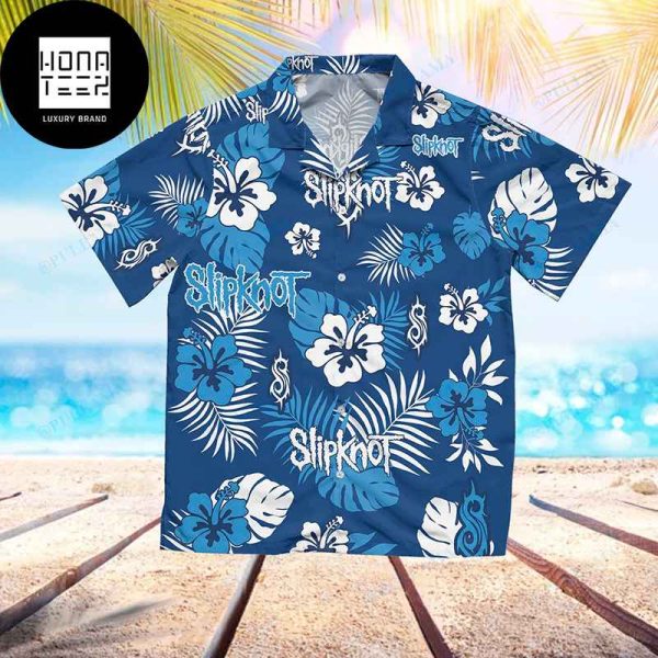 Slipknot Tropical Floral Pattern Blue Color 2024 Trendy Hawaiian Shirt