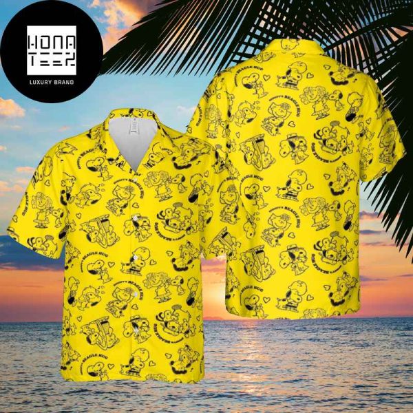 Snoopy Beagle Hug Patterns Yellow 2024 Trendy Hawaiian Shirt