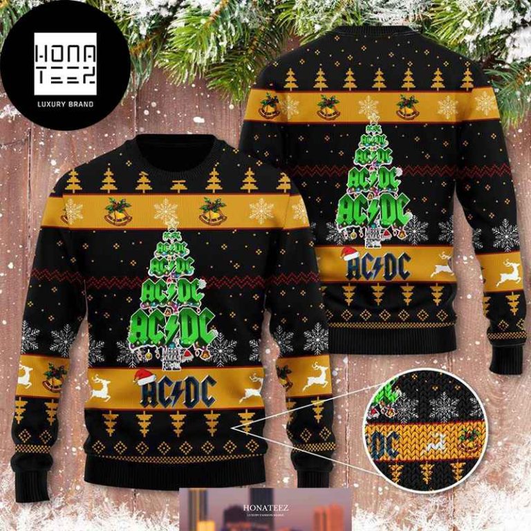 ACDC Christmas Tree Snowflake And Lightning Pattern 2024 Ugly Christmas ...