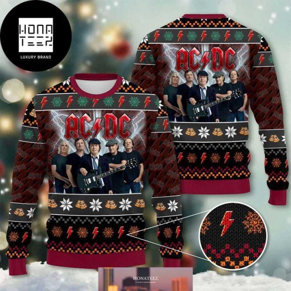 ACDC Rock Band Team Member With Xmas Pattern 2024 Ugly Christmas Sweater