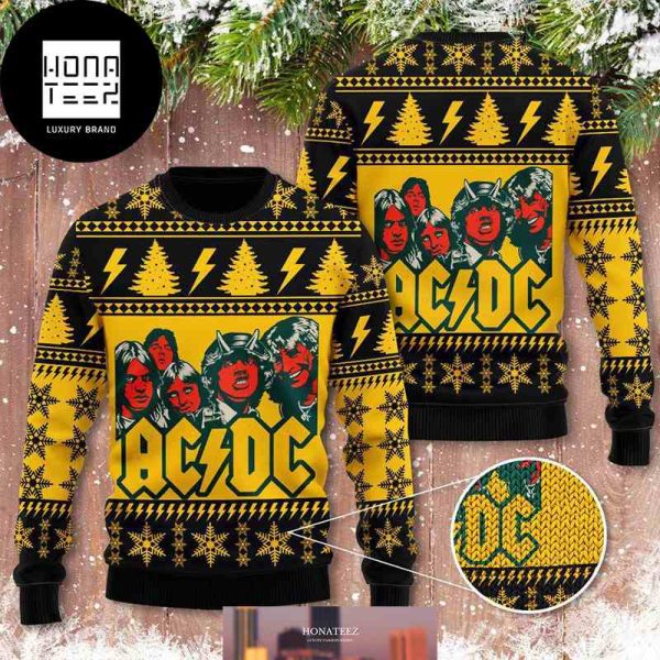 ACDC With Band Member Yellow And Black Color 2024 Ugly Christmas Sweater