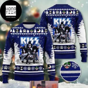 Kiss Band End Of The Final Road Countdown The Final 50 Shows Dark Blue Color 2024 Ugly Christmas Sweater