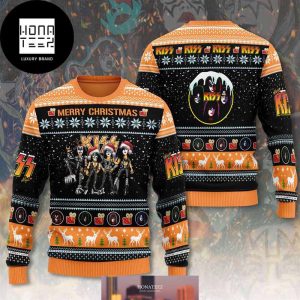 Kiss Band Merry Christmas With Orange Color 2024 Ugly Christmas Sweater