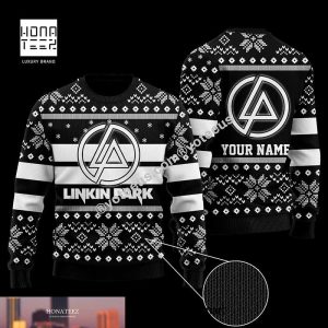 Linkin Park Logo With Xmas Pattern Black And White Color 2024 Ugly Christmas Sweater