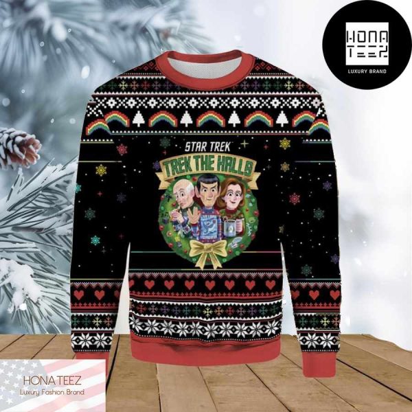 Star Trek Trek The Halls Cute Xmas Pattern 2024 Ugly Christmas Sweater