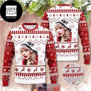 Taylor Swift With Xmas Pattern White And Red Color 2024 Ugly Christmas Sweater