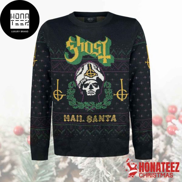 Ghost Band Papa Emeritus Hail Santa Xmas Gifts 2024 Ugly Christmas Sweater