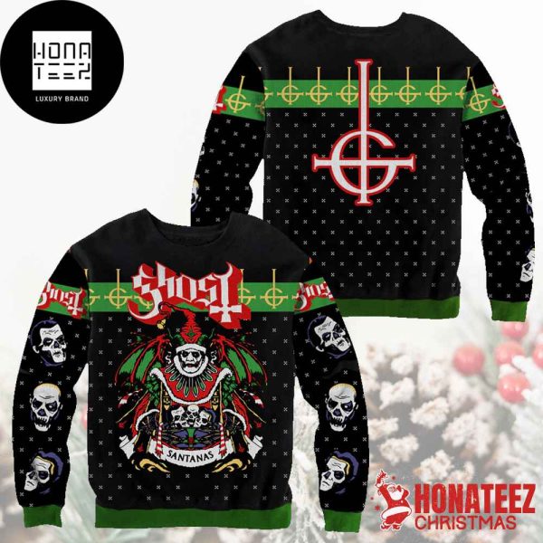 Ghost Band Santanas Signature Black And Green Color 2024 Ugly Christmas Sweater