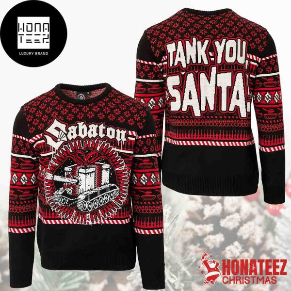 Sabaton Band Tank You Santa With Xmas Tank Pattern 2024 Ugly Christmas Sweater