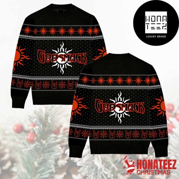 Godsmack Band Logo Signature WIth Snowflake Pattern 2024 Ugly Christmas Sweater